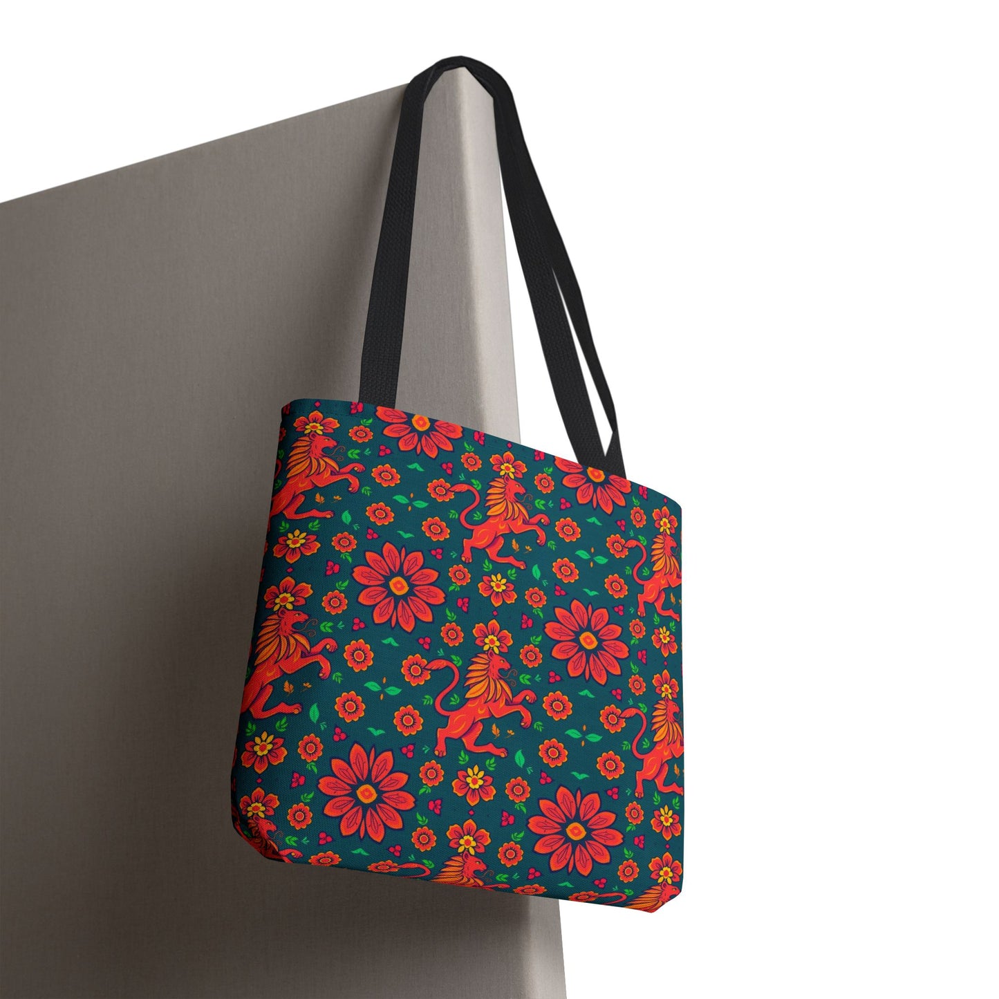 Tote Bag, (AOP), Leo, Zodiac v4, Flower Pattern