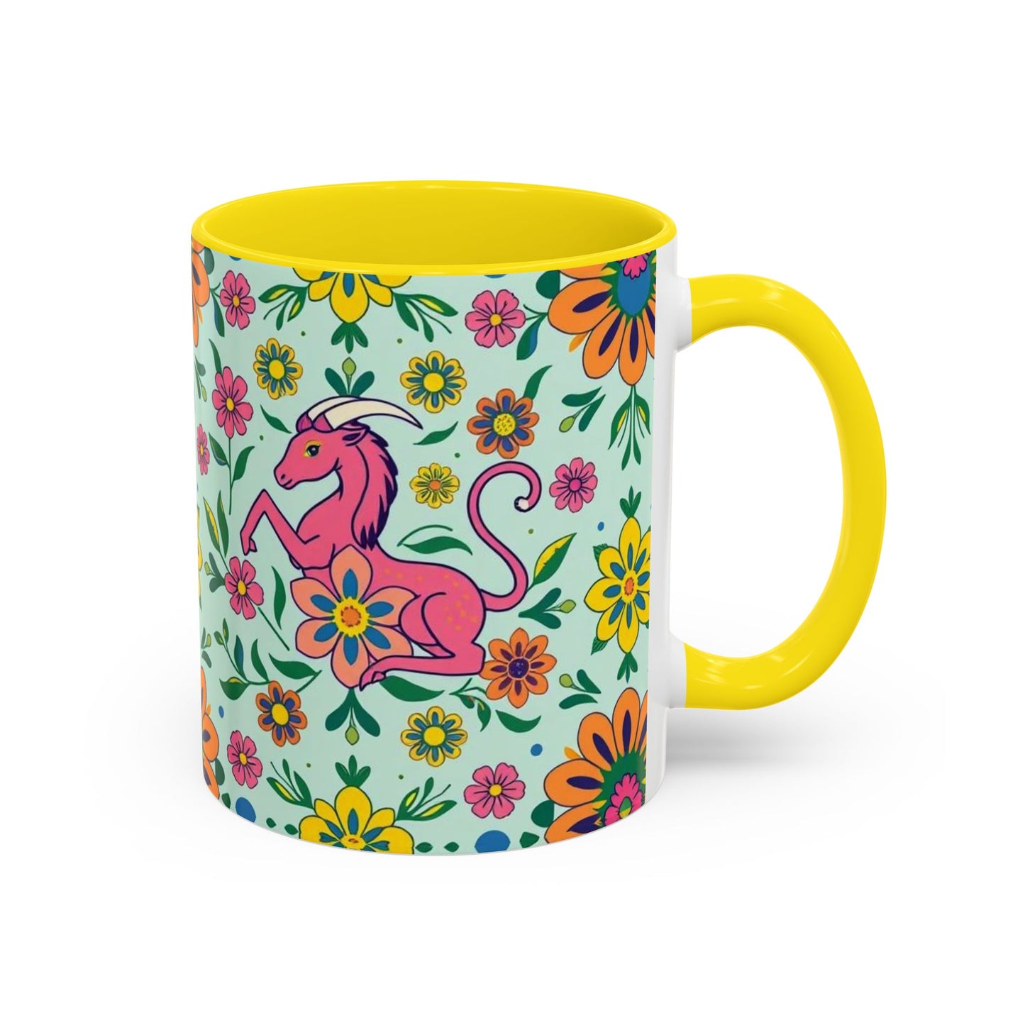 Accent Coffee Mug, Aquarius, Zodiac, Flower Pattern, (11, 15oz)
