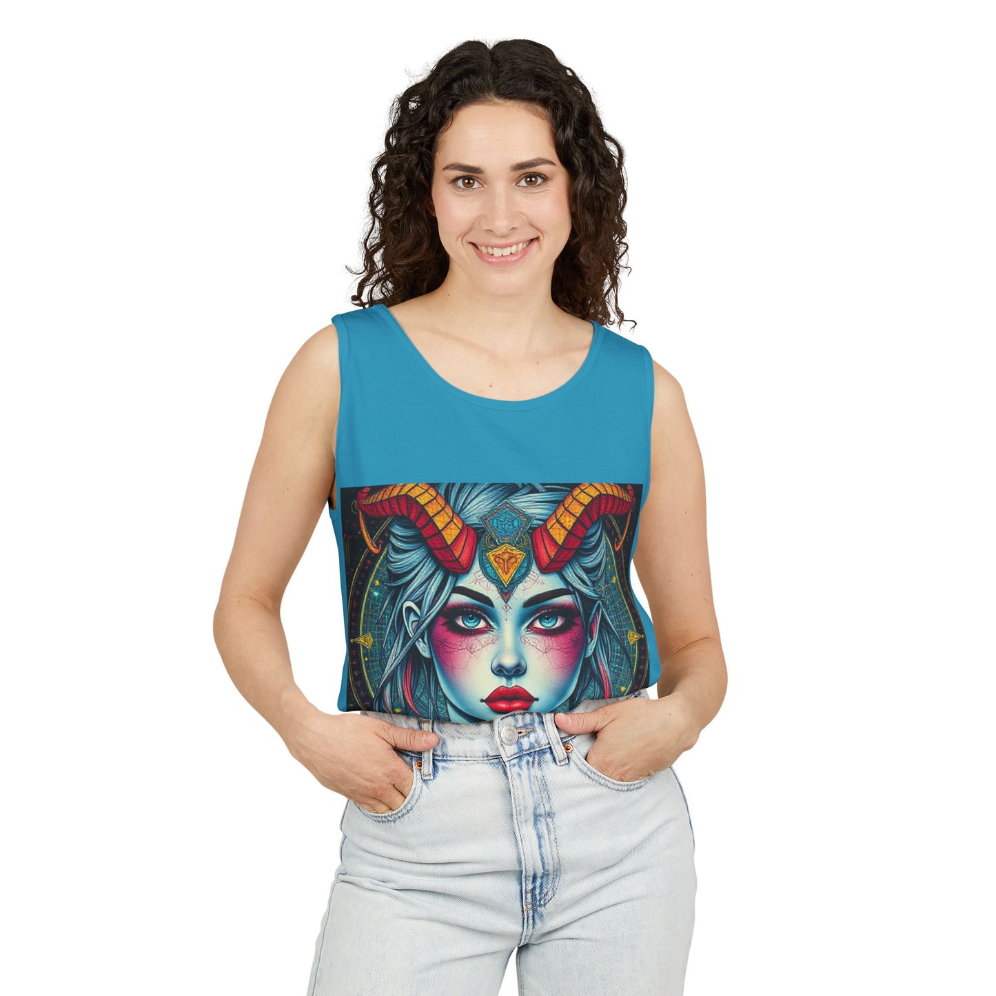 Unisex Garment-Dyed, Tank Top, Capricorn, Pop Art v1, 100% US cotton