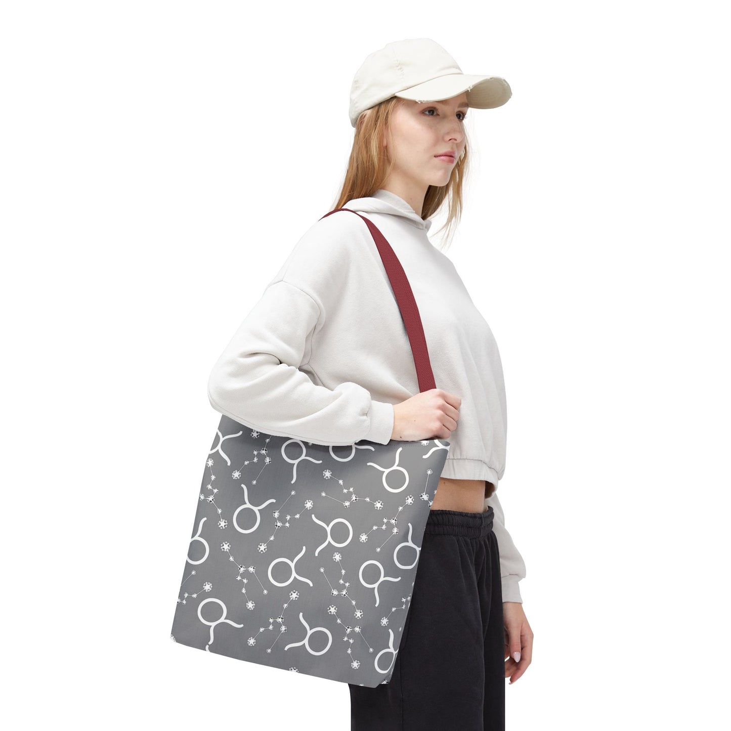 Tote Bag, Taurus Zodiac Sign, AOP, (Grey, White)