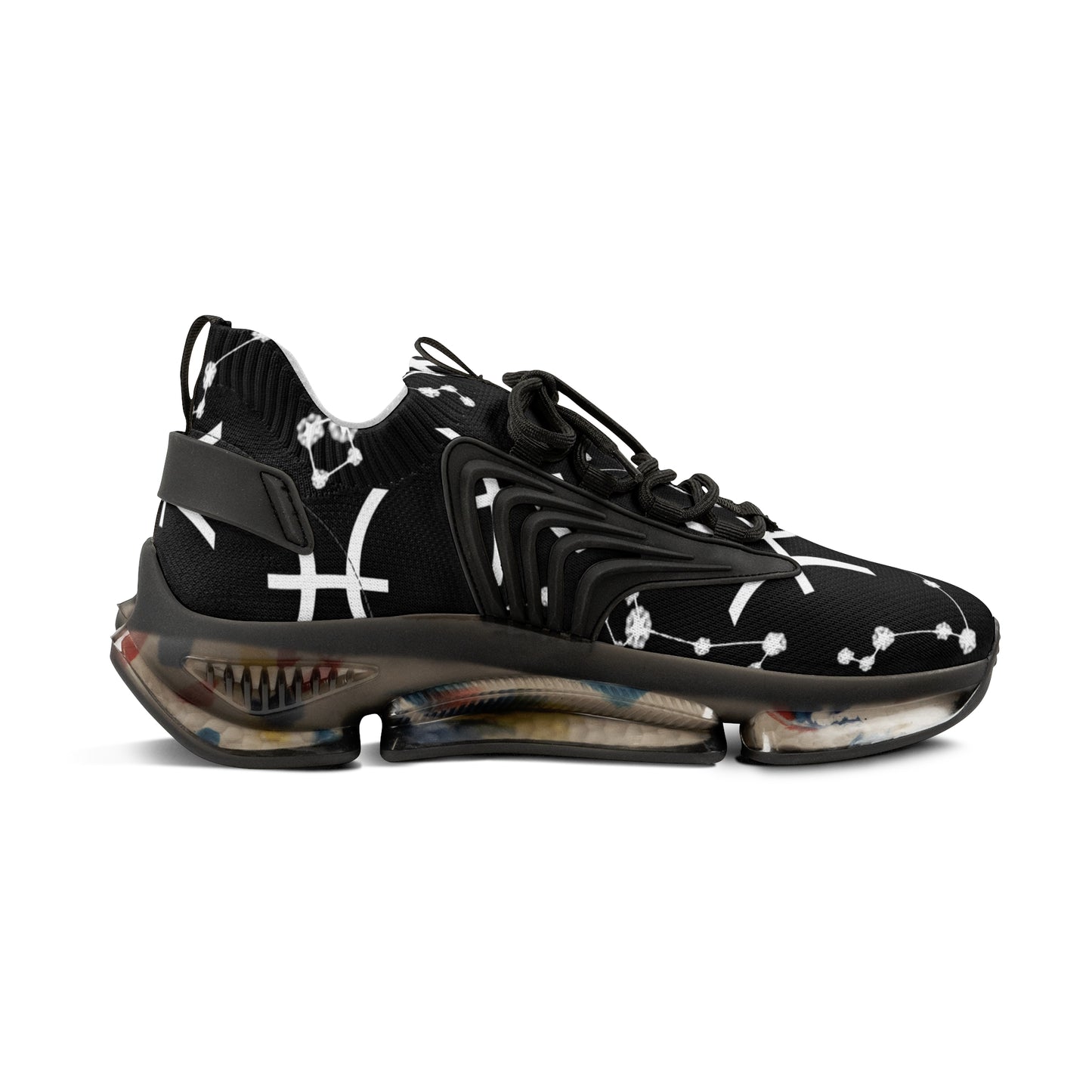 Men's Mesh Sneakers, Pisces Zodiac Sign, AOP, Black