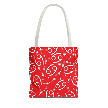 Tote Bag, Cancer Zodiac Sign, AOP, (Red, White)