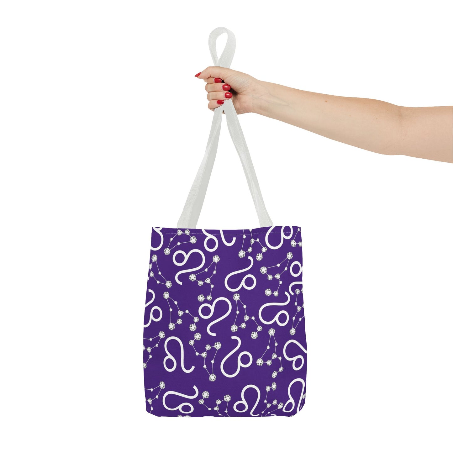 Tote Bag, Leo Zodiac Sign, AOP, (Purple, White)