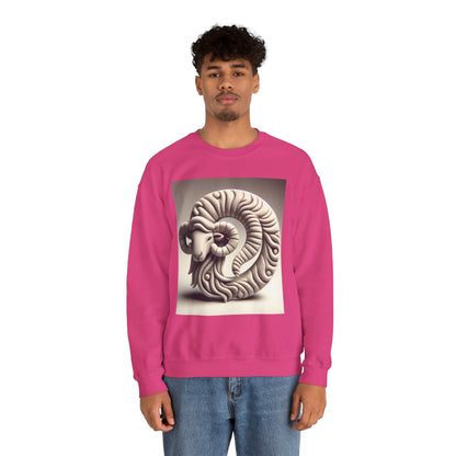 Unisex Heavy Blend™ Crewneck Sweatshirt, Round Statue, Aries Zodiac Design