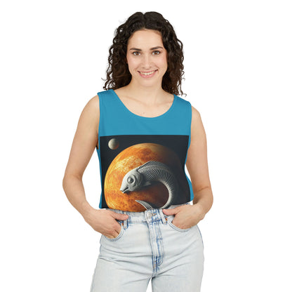 Unisex Garment-Dyed, Tank Top, Pisces Design, Space Animal, 100% US cotton