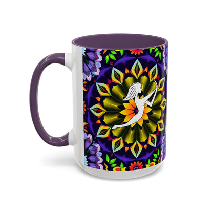 Accent Coffee Mug, Sagittarius, Zodiac v1. Flower Pattern, (11, 15oz)