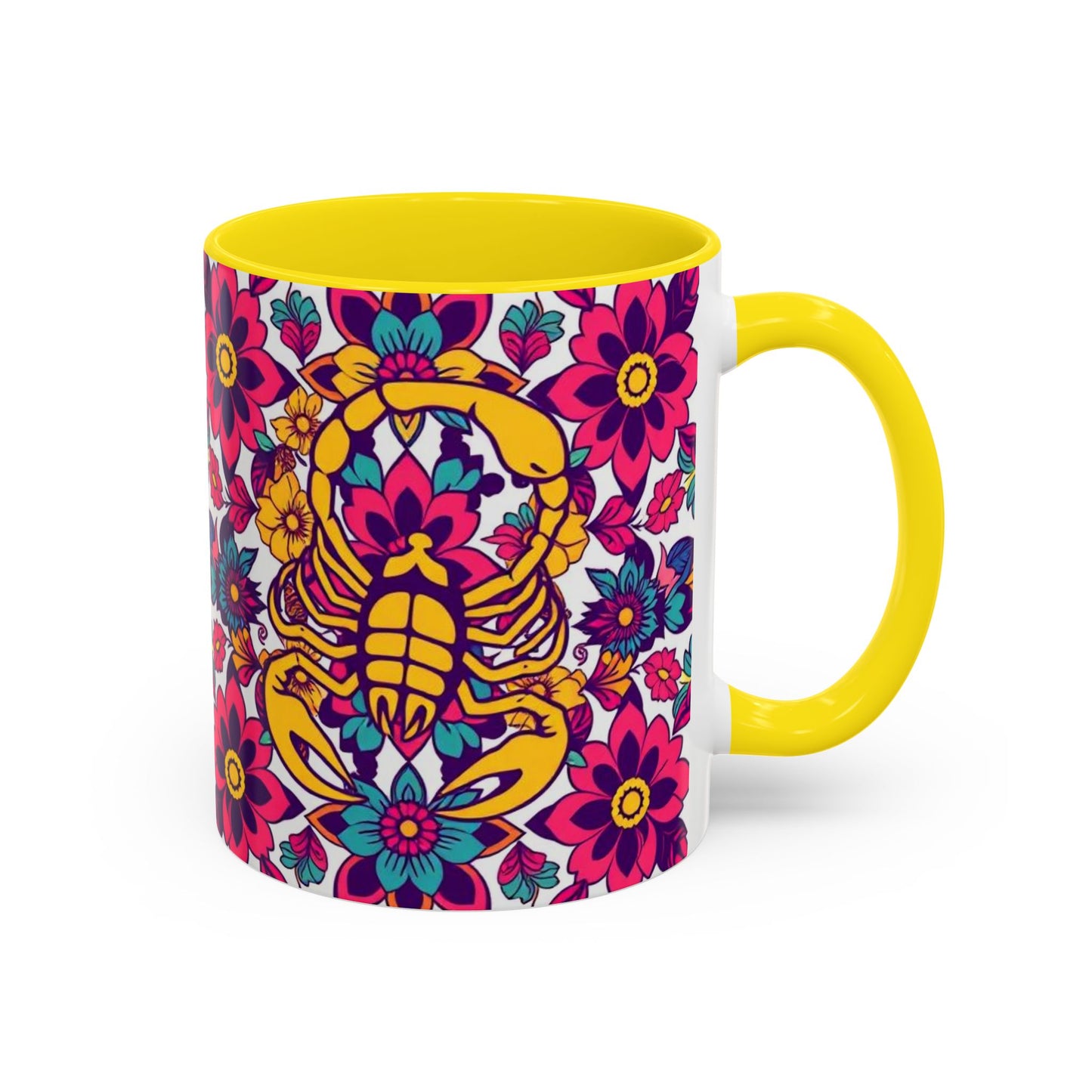 Accent Coffee Mug, Scorpio, Zodiac v2. Flower Pattern, (11, 15oz)