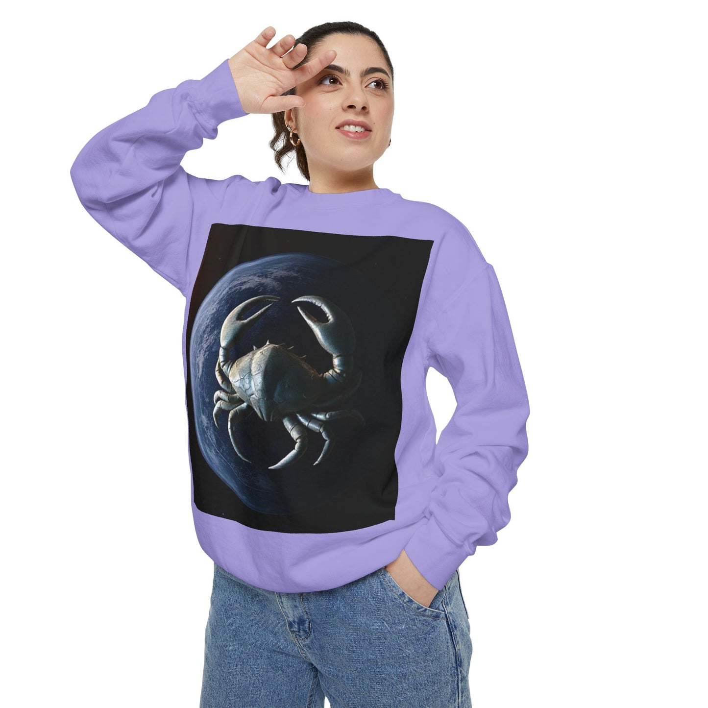 Garment-Dyed Sweatshirt, Unisex, Space Animal Design, Cancer