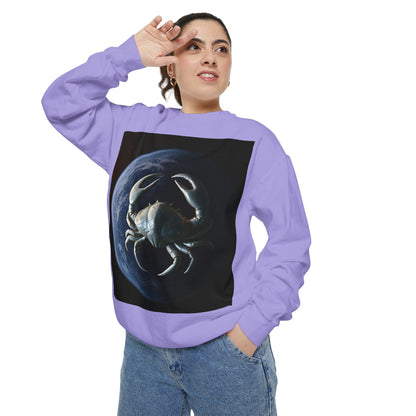 Garment-Dyed Sweatshirt, Unisex, Space Animal Design, Cancer