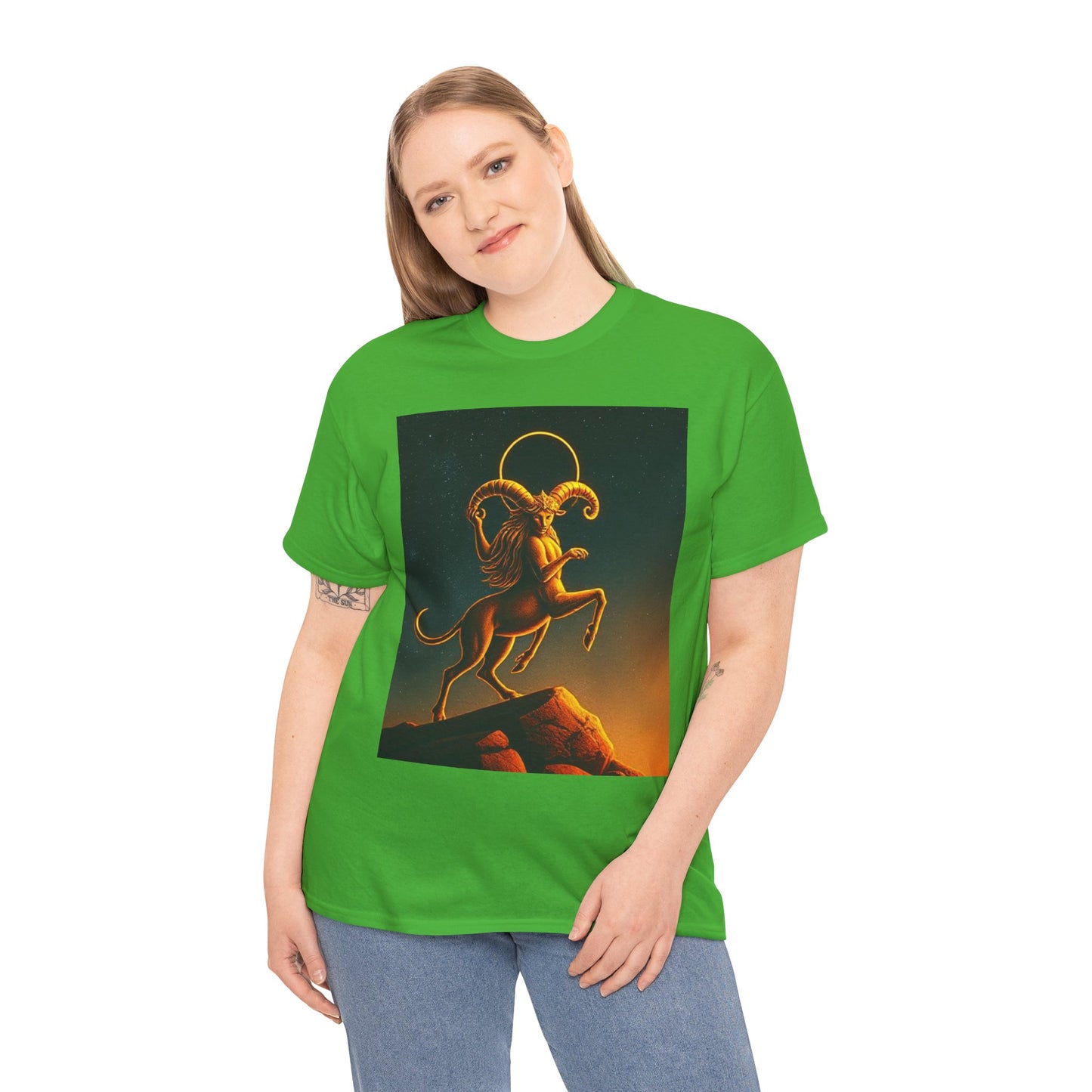 Unisex Heavy Cotton T-Shirt, Mountain Top 1v, Aries Zodiac Design