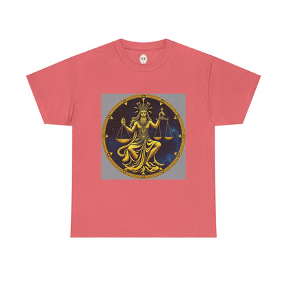 Unisex Heavy Cotton T-Shirt, Gold v1, Libra God, Zodiac Design