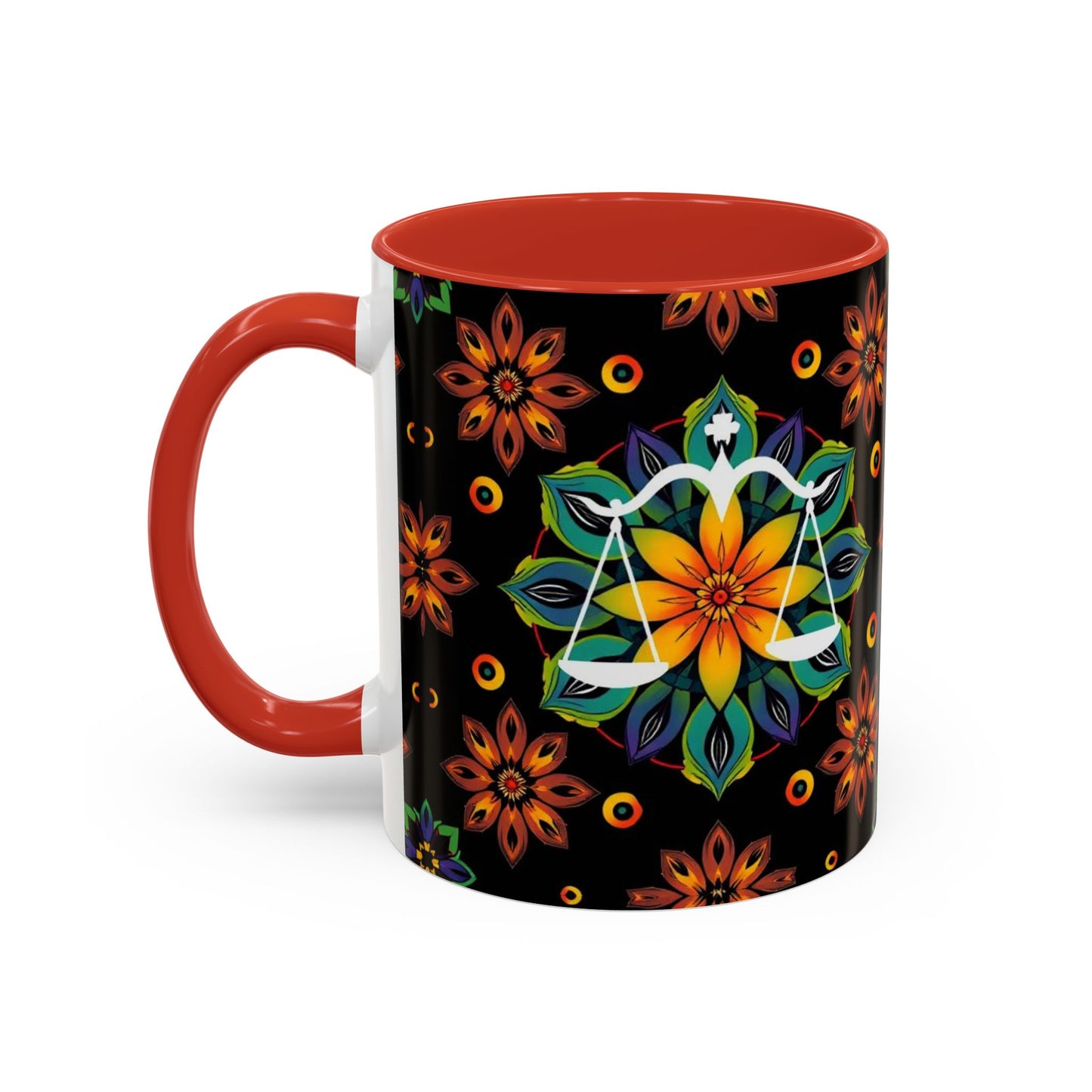 Accent Coffee Mug, Libra, Zodiac v4, Flower Pattern, (11, 15oz)