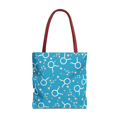Tote Bag, Taurus Zodiac Sign, AOP, (Turquoise, White)