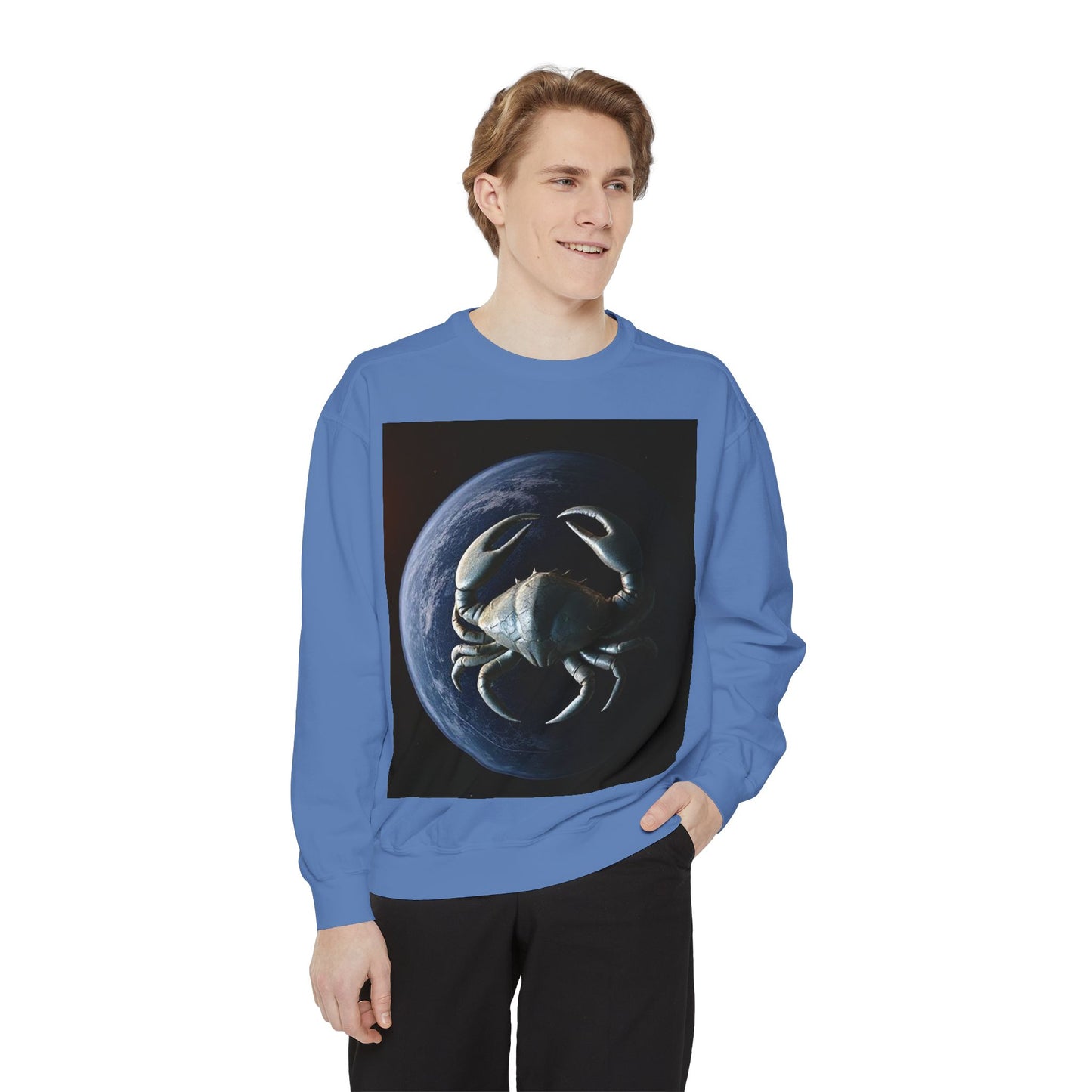 Garment-Dyed Sweatshirt, Unisex, Space Animal Design, Cancer