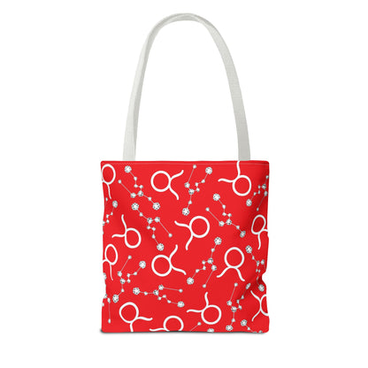 Tote Bag, Taurus Zodiac Sign, AOP, (Red, White)