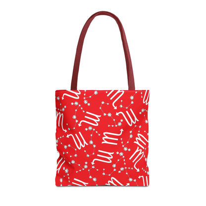 Tote Bag, Scorpio Zodiac Sign, AOP, (Red, White)