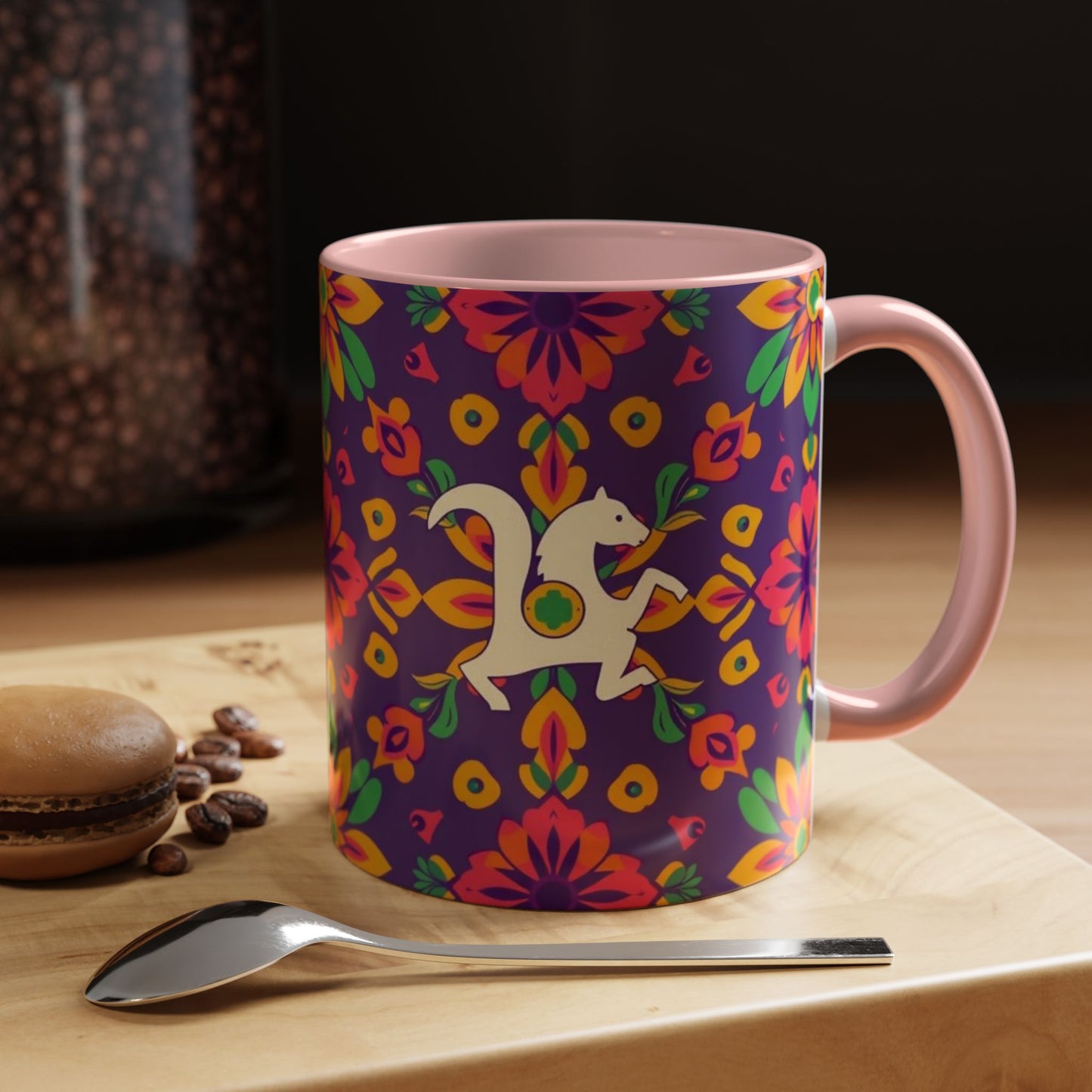 Accent Coffee Mug, Aquarius, Zodiac v2, Flower Pattern, (11, 15oz)