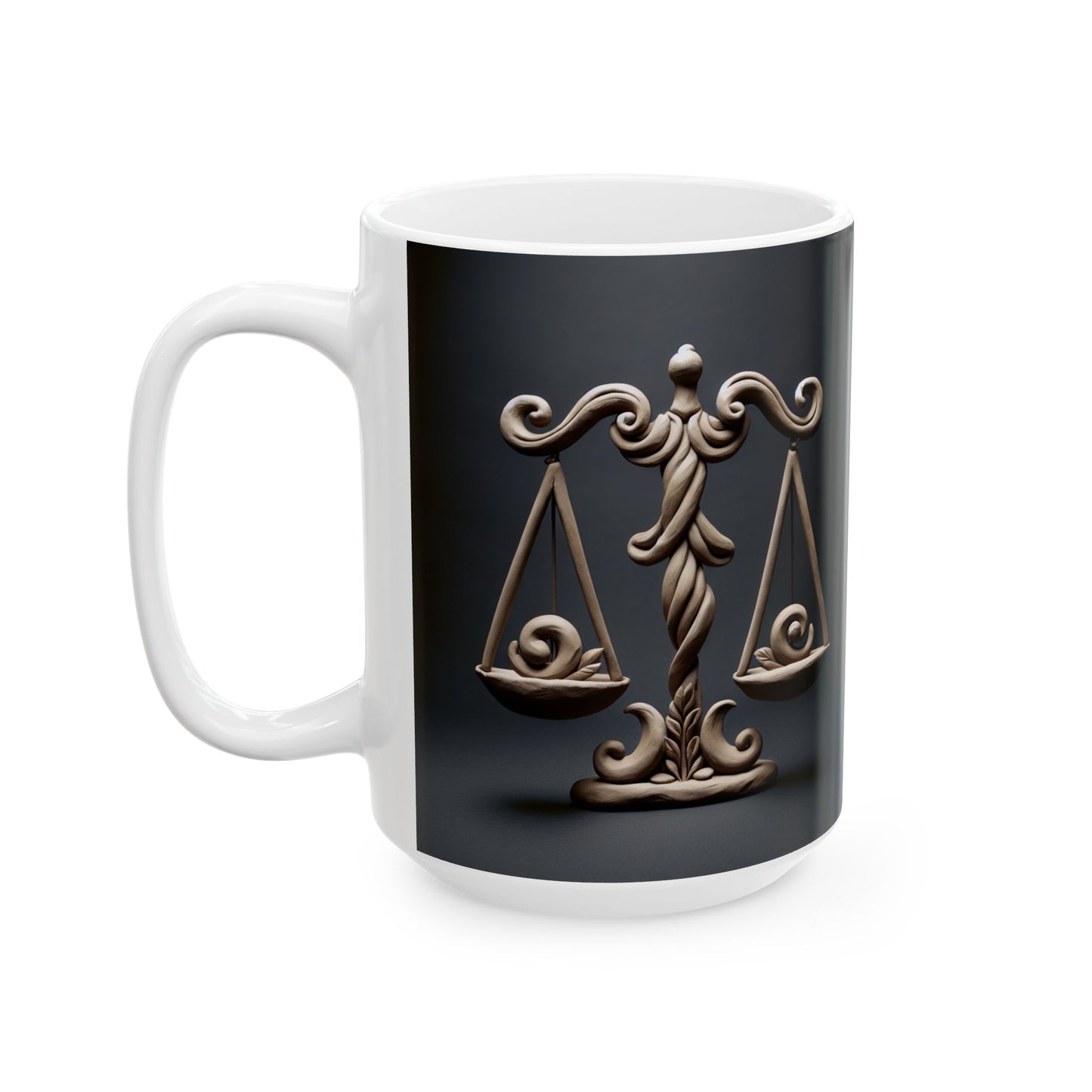 Ceramic Mug, (11oz, 15oz), Ceramic Coffee Mug, Swirly Scale, Libra Zodiac Design