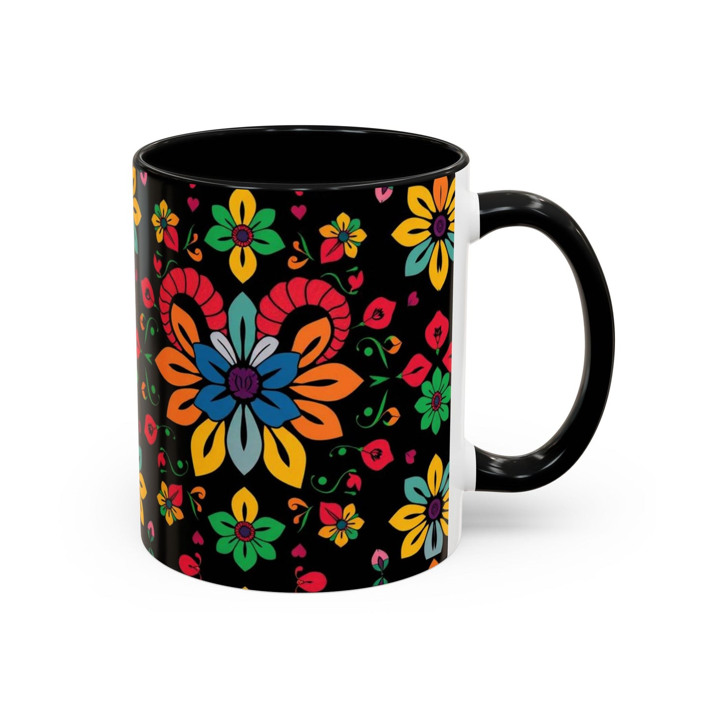 Accent Coffee Mug, Aries, Zodiac v3, Flower Pattern, (11, 15oz)