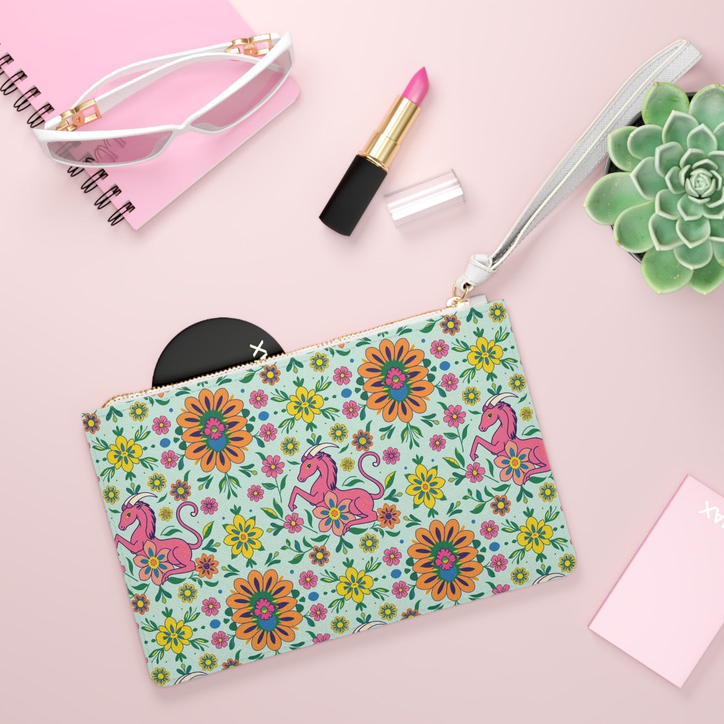 Clutch Bag, Aquarius, Zodiac v4, Flower Pattern