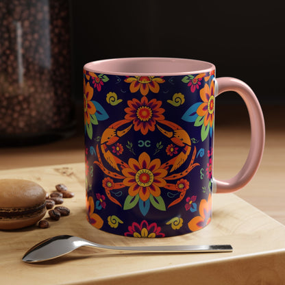 Accent Coffee Mug, Cancer, Zodiac, Flower Pattern, (11, 15oz)