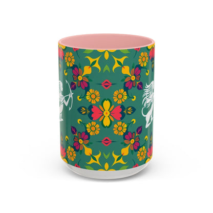 Accent Coffee Mug, Sagittarius, Zodiac. Flower Pattern, (11, 15oz)