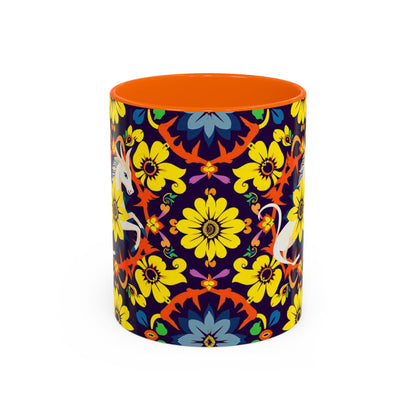 Accent Coffee Mug, Aquarius, Zodiac v1, Flower Pattern, (11, 15oz)