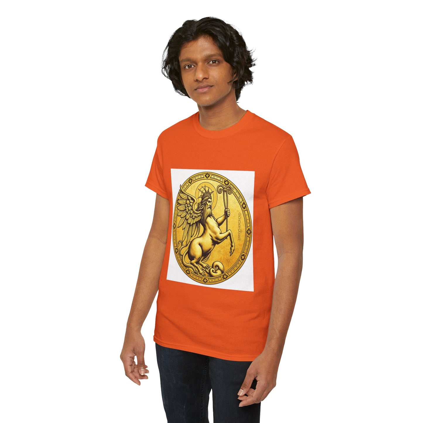 Unisex Heavy Cotton T-Shirt, Golden Angel Coin, Virgo Zodiac Design