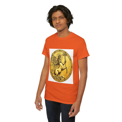 Unisex Heavy Cotton T-Shirt, Golden Angel Coin, Virgo Zodiac Design