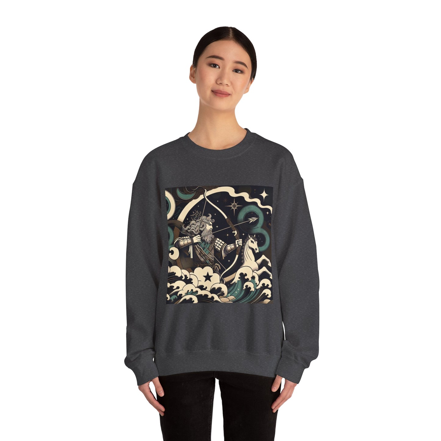 Unisex Heavy Blend™ Crewneck Sweatshirt, Man With Arrow Sagittarius Zodiac Design