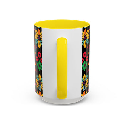 Accent Coffee Mug, Aries, Zodiac v3, Flower Pattern, (11, 15oz)