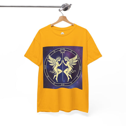 Unisex Heavy Cotton T-Shirt, Space Angel Twins v1, Gemini Zodiac Design