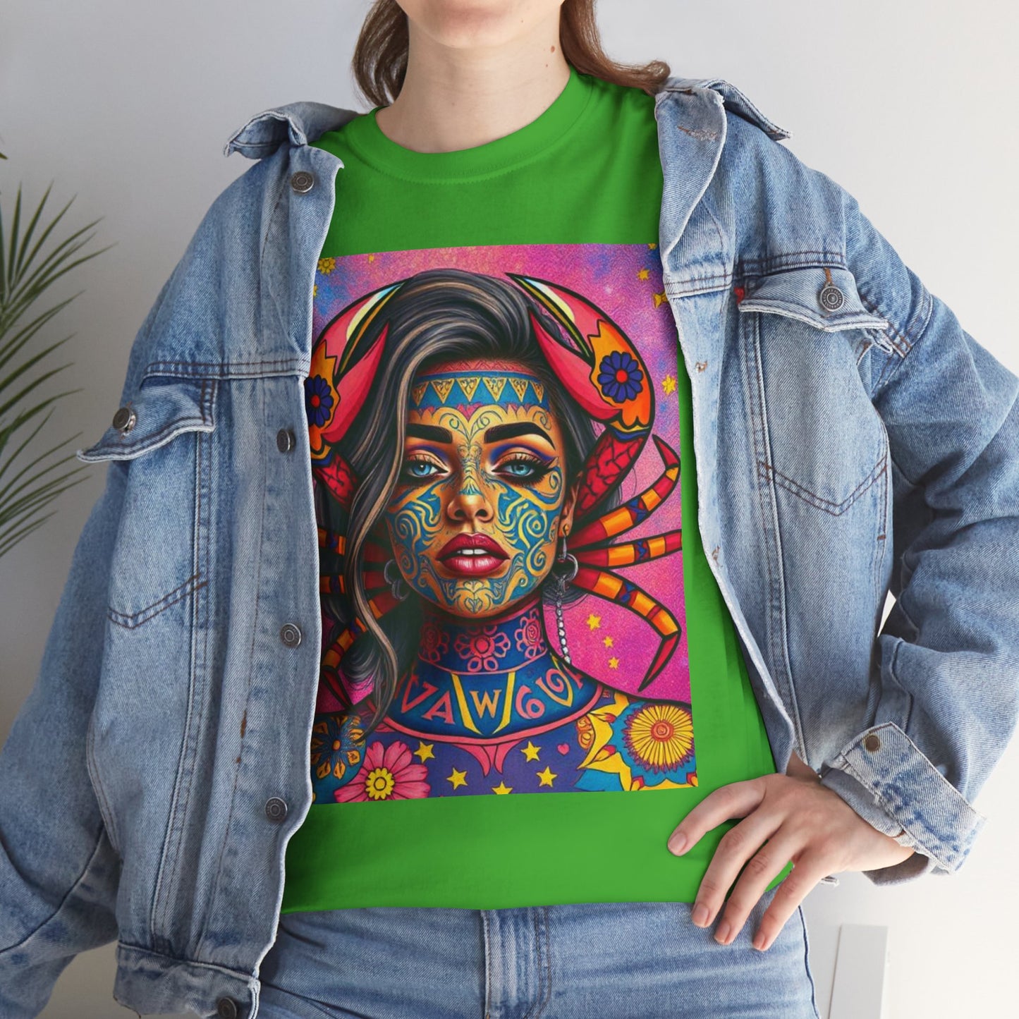 Unisex Heavy Cotton T-Shirt, Cancer, Zodiac v3, Sexy Art