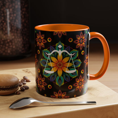 Accent Coffee Mug, Libra, Zodiac v4, Flower Pattern, (11, 15oz)