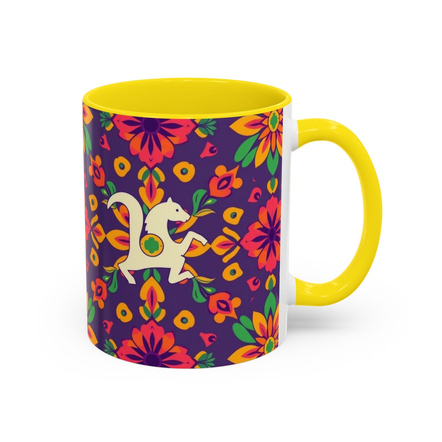 Accent Coffee Mug, Aquarius, Zodiac v2, Flower Pattern, (11, 15oz)