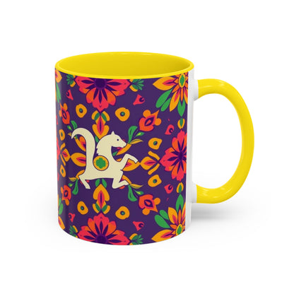 Accent Coffee Mug, Aquarius, Zodiac v2, Flower Pattern, (11, 15oz)