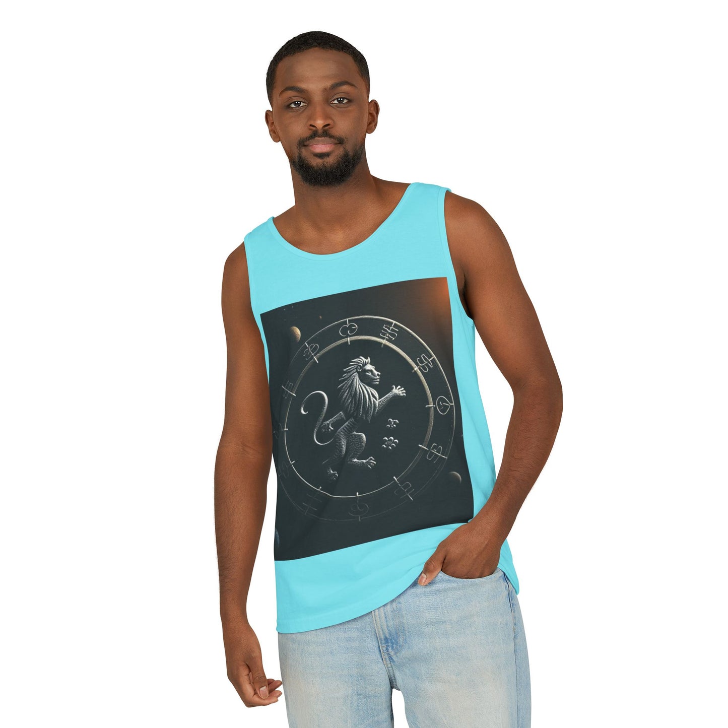 Unisex Garment-Dyed, Tank Top, Leo Design, Space Animal, 100% US cotton