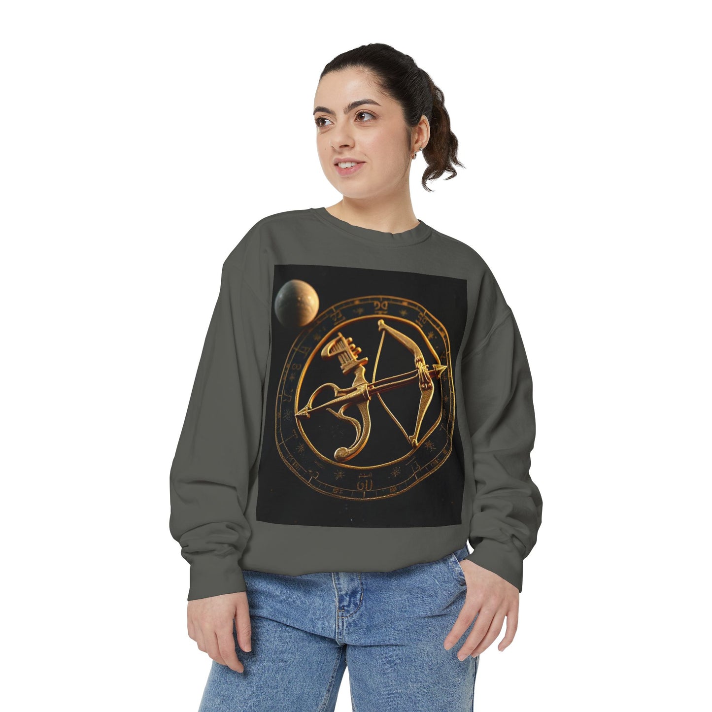 Garment-Dyed Sweatshirt, Unisex, Space Symbol Design, Sagittarius