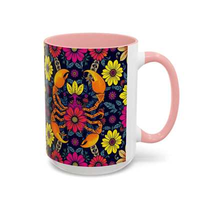 Accent Coffee Mug, Scorpio, Zodiac v3. Flower Pattern, (11, 15oz)