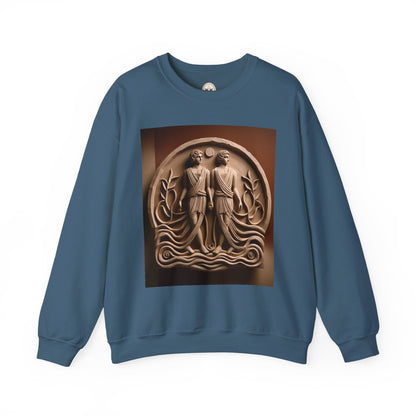 Unisex Heavy Blend™ Crewneck Sweatshirt, Stone Twins, Gemini Zodiac Design