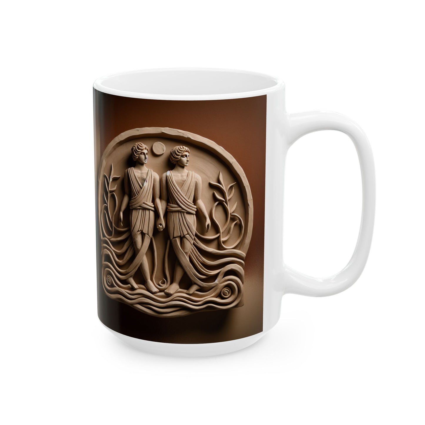 Ceramic Mug, (11oz, 15oz), Ceramic Coffee Mug, Statue Gemini Zodiac Design