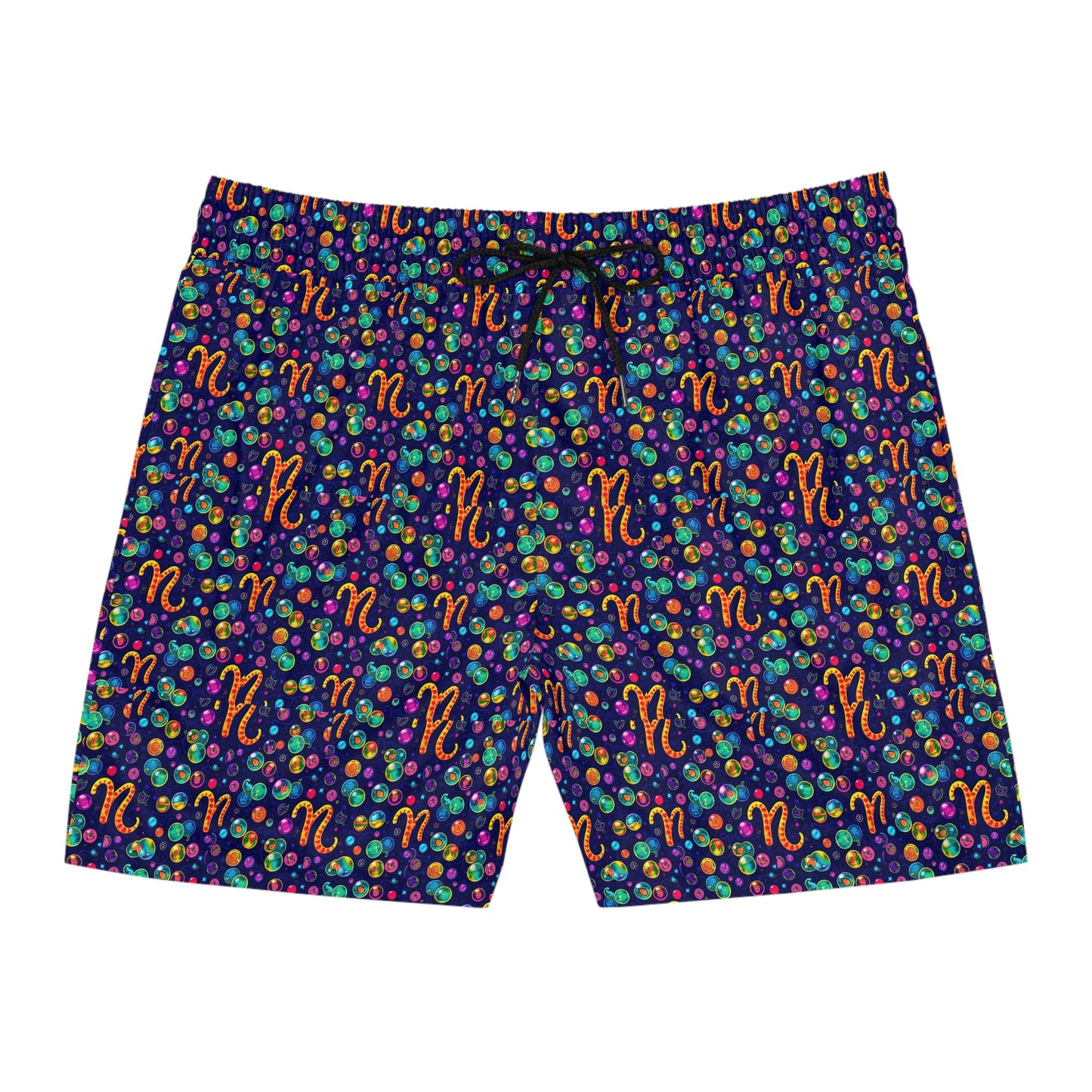 Men's Mid-Length Swim Shorts, (AOP), Aquarius, Zodiac v3, Bubble Pattern