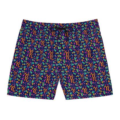 Men's Mid-Length Swim Shorts, (AOP), Aquarius, Zodiac v3, Bubble Pattern
