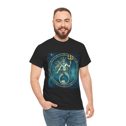 Unisex Heavy Cotton T-Shirt, Aquarius God 5v, Zodiac Design