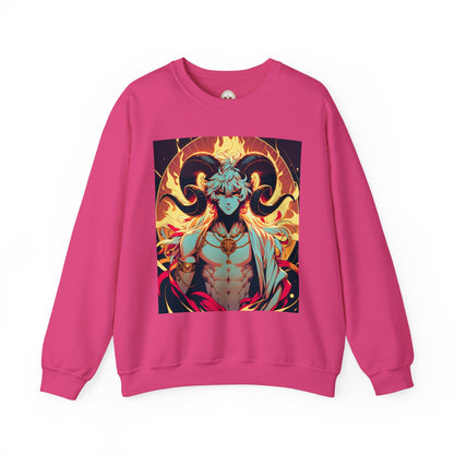 Unisex Heavy Blend™ Crewneck Sweatshirt, Anime Fire Aries, Zodiac Design