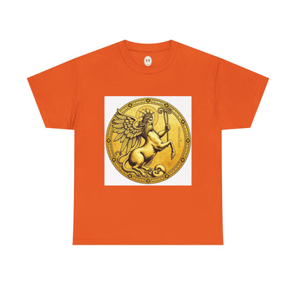 Unisex Heavy Cotton T-Shirt, Golden Angel Coin, Virgo Zodiac Design
