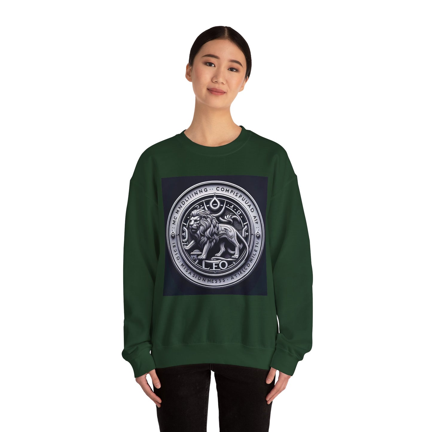 Unisex Heavy Blend™ Crewneck Sweatshirt, Lion Coin, Leo Zodiac Design