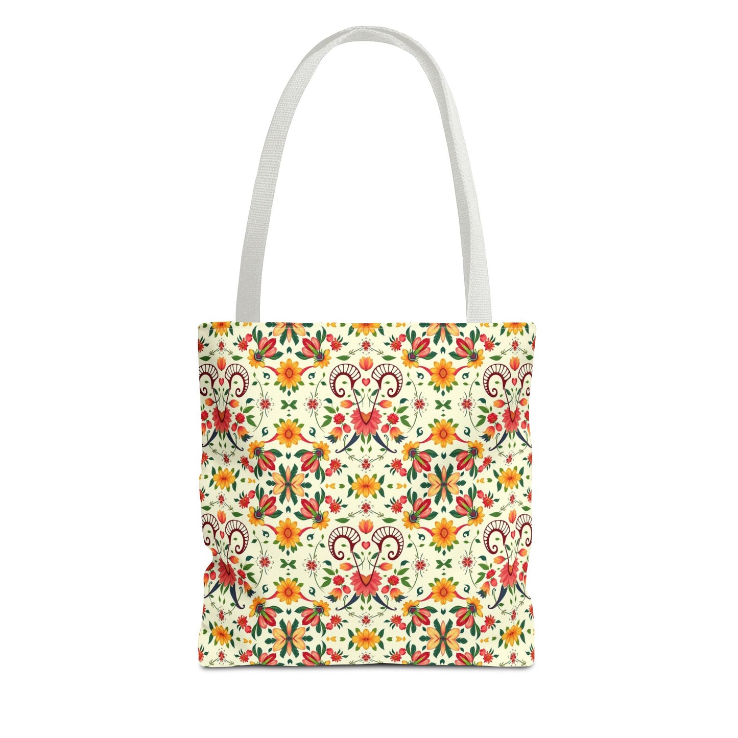 Tote Bag (AOP), Aries, Zodiac v2, Flower Pattern