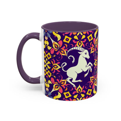 Accent Coffee Mug, Capricorn, Zodiac v1, Flower Pattern, (11, 15oz)
