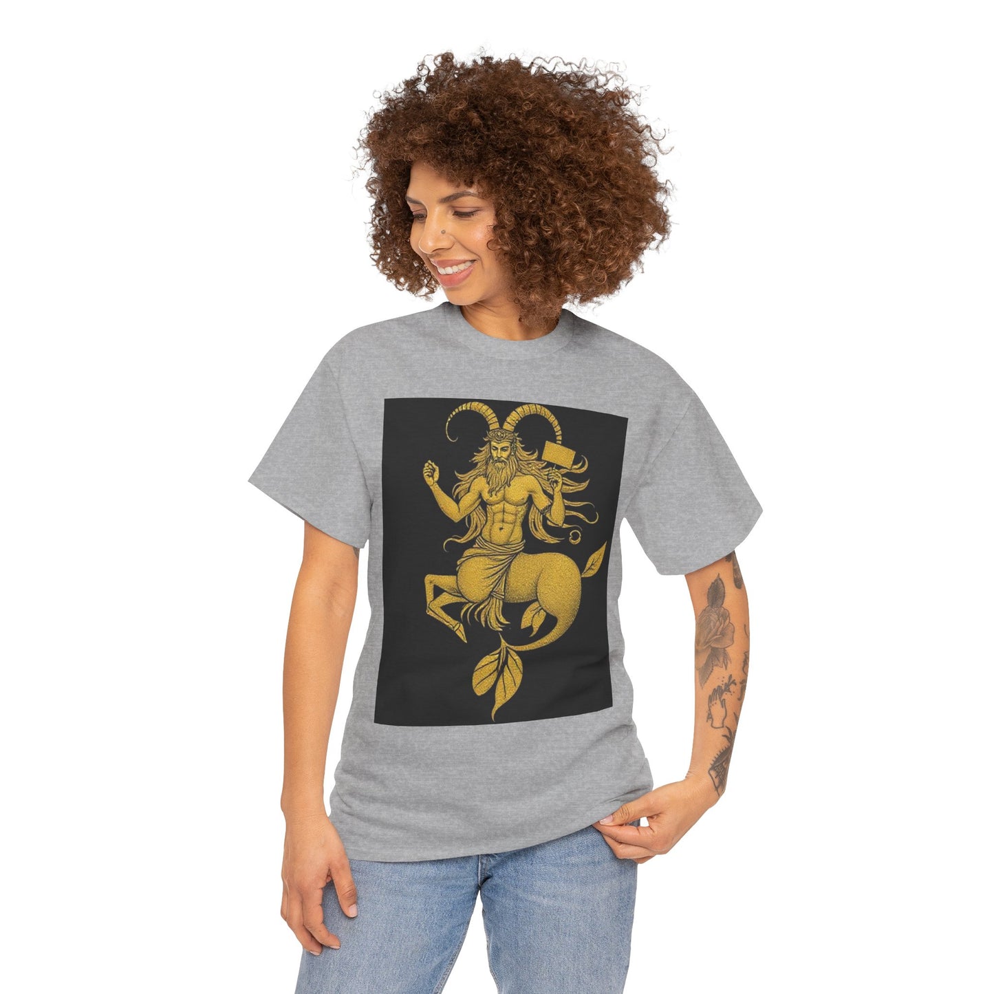 Unisex Heavy Cotton T-Shirt, Capricorn God, Zodiac Design
